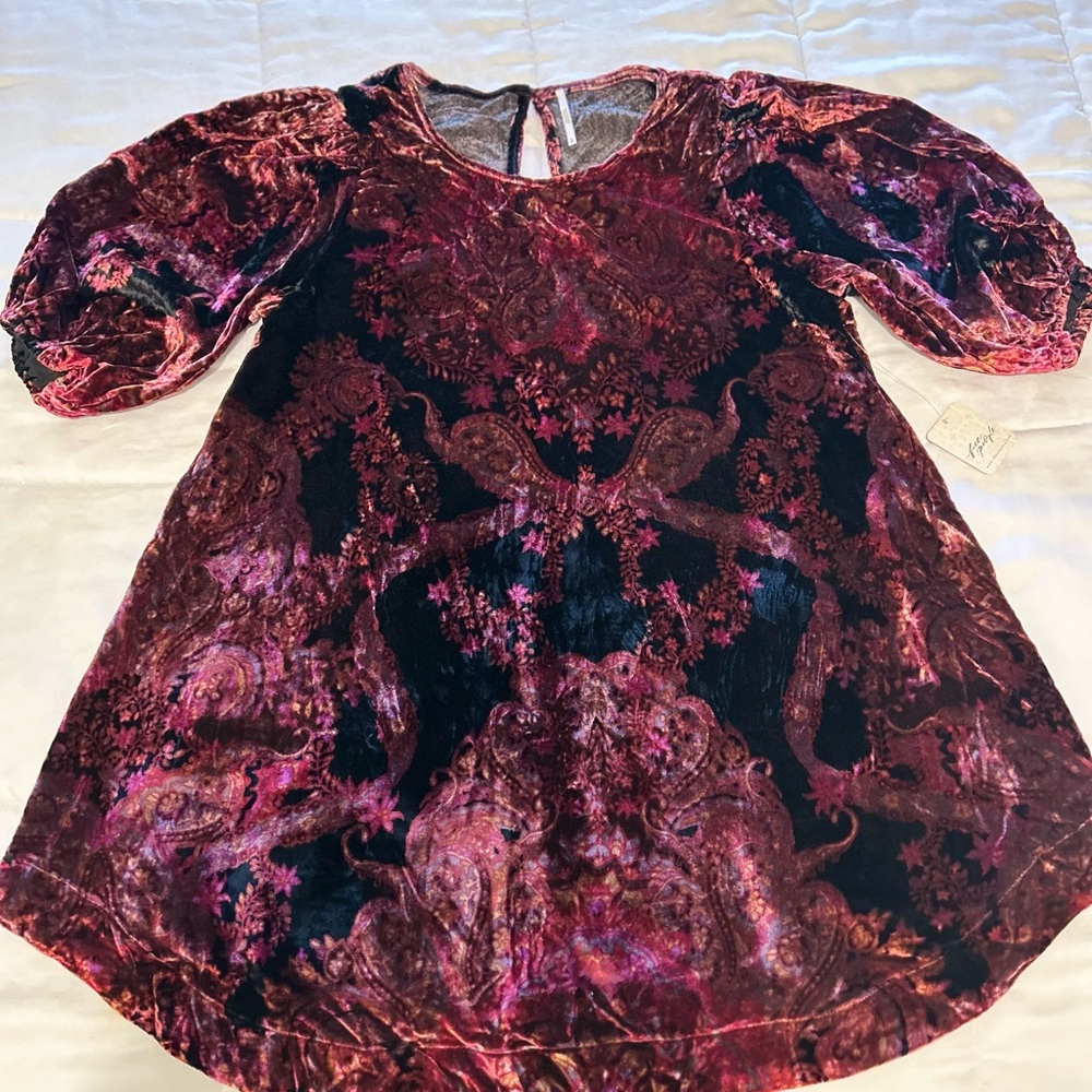 Free People Black Floral Velvet Mini Dress *NEW, NEVER WORN*